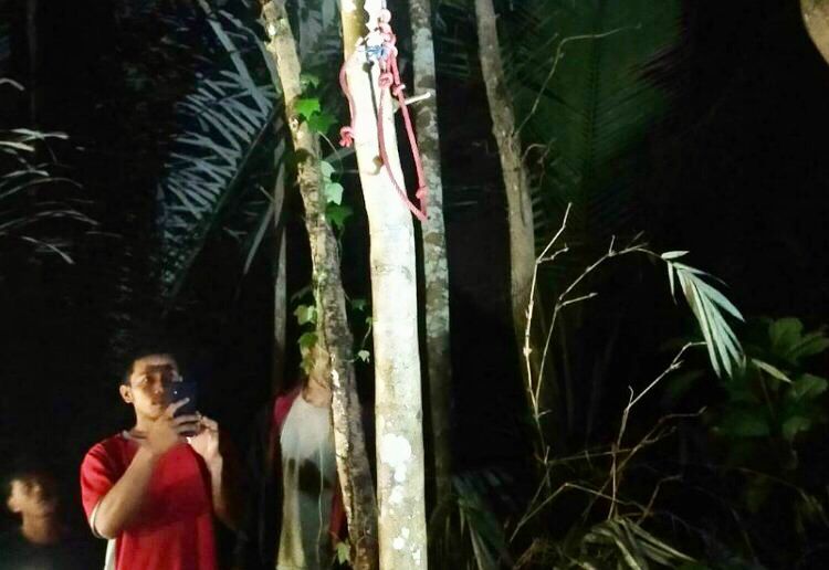 Lokasi pemuda MZ gantung diri di sebuah pohon belakang rumahnya dengan menggunakan seutas tali