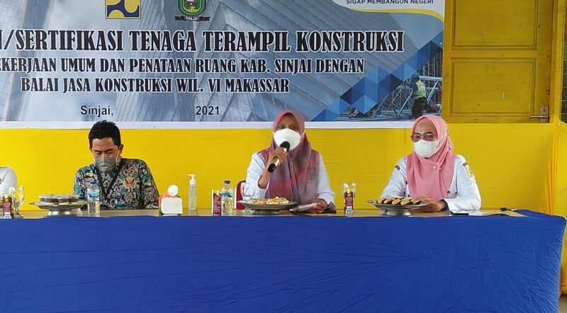 Satgas Pencegahan dan Penanganan Covid-19 Kabupaten Sinjai menggelar sosialisasi penanganan Covid-19 kepada peserta pelatihan Jasa Konstruksi, Rabu (1/09/2021)