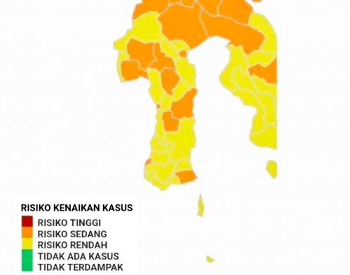 Peta penyebaran covid di Sulsel yang sudah didominasi zona oranye dan kuning