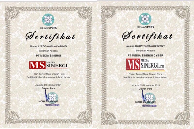 Sertifikat Setifikasi Dewan Pers Sinergi Cetak dan Online