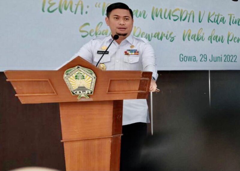 Bupati Gowa, Adnan Purichta Ichsan, Saat Membuka Musyawarah Daerah (Musda) V Majelis Ulama Indonesia (MUI) Kabupaten Gowa, di Baruga Tinggimae, Rumah Jabatan Bupati Gowa, Rabu 29 Juni 2022.