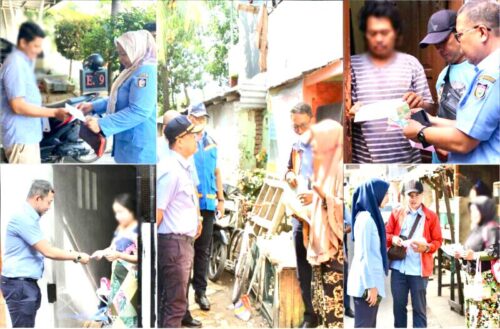 Direktur Utama (Dirut) Perumda Air Minum Kota Makassar, Beni Iskandar, SH, didampingi Direksi dan Karyawan, Melakukan Penagihan Serentak di Pelanggan, Senin 29 Agustus 2022.