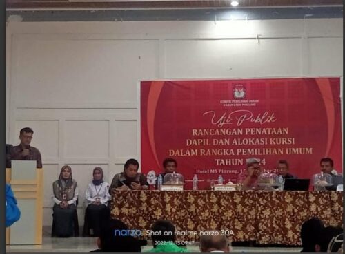 Ketua KPU Pinrang Alamsyah membuka Uji publik rancangan penataan Dapil Dan Alokasi kursi pemilu 2024