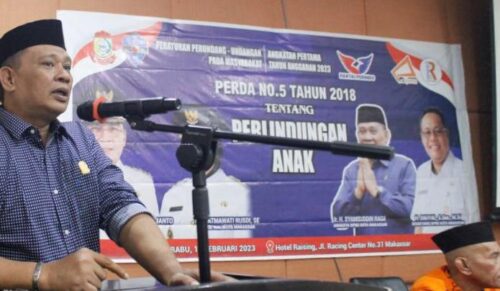 Legislator DPRD Kota Makassar, Syamsuddin Raga, Gelar Sosialisasi Peraturan Daerah Nomor 5 Tahun 2018, Tentang Perlindungan Anak, di Hotel Raising Star, Jalan Racing Center, Rabu 15 Februari 2023