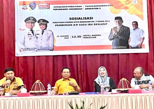 Legislator DPRD Kota Makassar, Muh. Yunus, Gelar Sosialisasi Peraturan Daerah Nomor 3 Tahun 2016, Tentang Air Susu Ibu Eksklusif, di Hotel Marina, Jalan Andalas, Sabtu 28 Januari 2023.