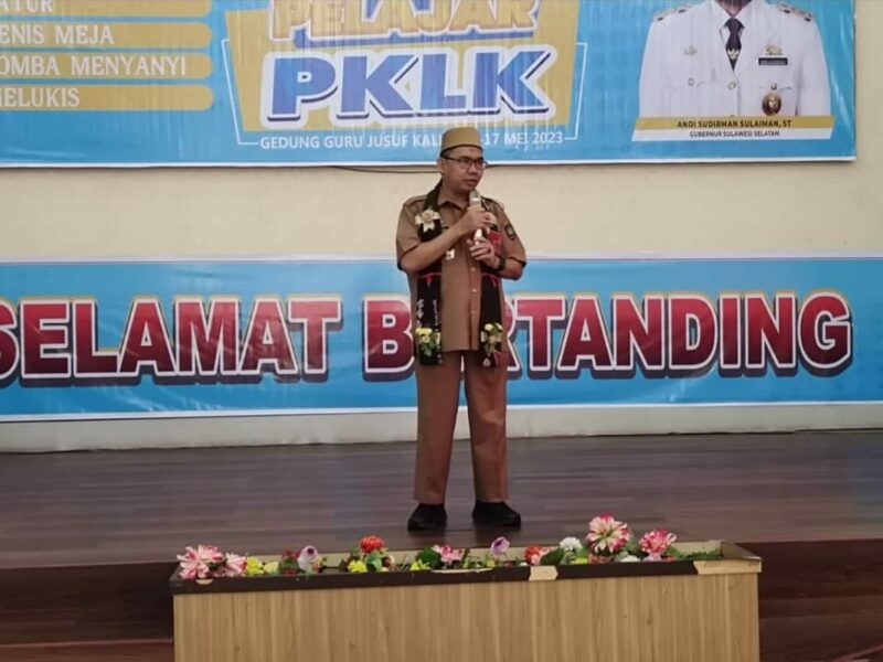 Kepala Dinas Pendidikan Provinsi Sulsel, yang diwakili Sekretaris Disdik Harpansa, Membuka Kegiatan Festival Pelajar PKLK, di Gedung Guru, Kantor Disdik Sulsel, Jalan Perintis Kemerdekaan KM 10, Selasa 16 Mei 2023