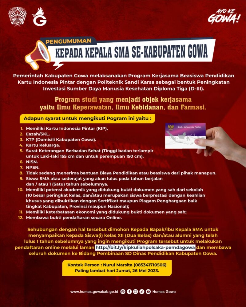 Pemkab Gowa, Politeknik Sandi Karsa, Jalin Kerjasama, Beasiswa D-III, Advertorial