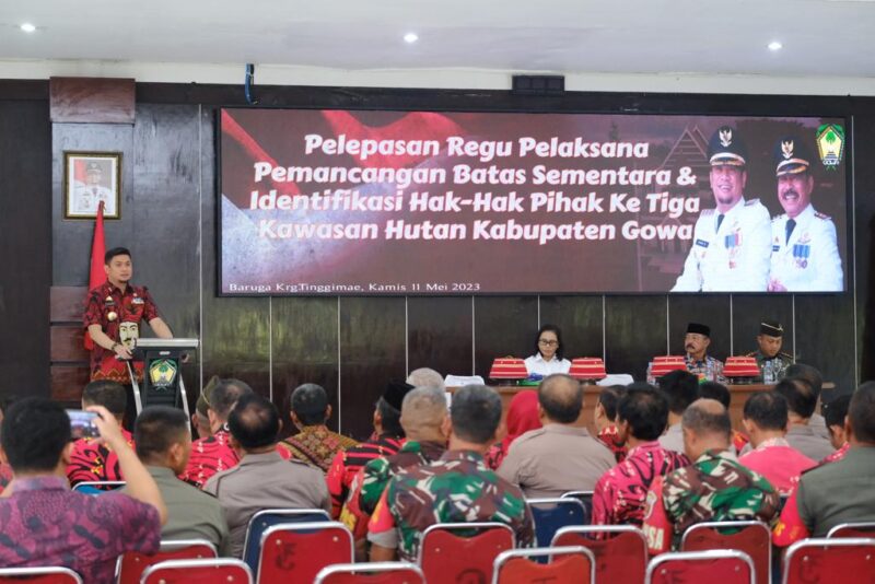 Bupati Gowa, Adnan Purichta Ichsan, Menghadiri Pelepasan Regu Pelaksana Pemancangan Batas Sementara Kawasan Hutan, di Baruga Tinggi Mae, Rujab Bupati Gowa, Jum'at 12 Mei 2023
