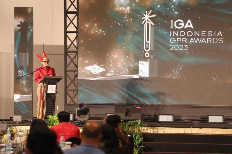 CEO Humas Indonesia, Asmono Wikan, Memberikan Sambutan di Malam Penganugerahan Indonesia GPR Awards (IGA), di Hotel Claro, Jum'at 16 Juni 2023