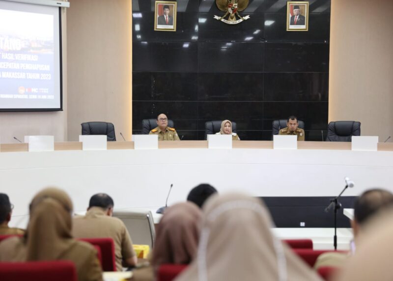 Wakil Wali Kota Makassar, Fatmawati Rusdi, Mengahdiri Rapat Koordinasi, di Ruang Sipakatau, Kantor Balai Kota, Senin 19 Juni 2023.