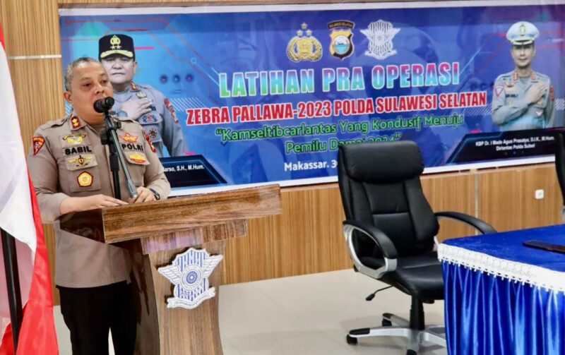 Ditlantas Polda Sulawesi Selatan (Sulsel) menggelar Latihan Pra Operasi Zebra Pallawa 2023 di Aula Biru Ditlantas Polda Sulsel, Rabu 30 Agustus 2023
