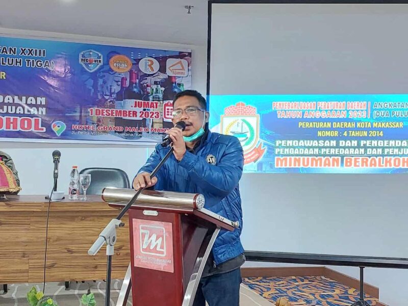 Legislator DPRD Kota Makassar, Nasir Rurung, Menggelar Sosialisasi Perda Nomor 4 Tahun 2014, di Hotel Grand Imawan, Jum'at 1 Desember 2023