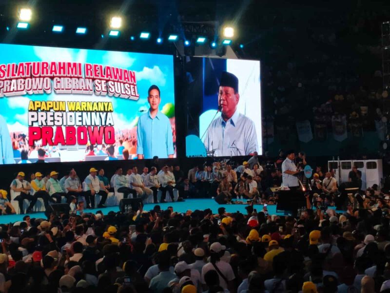 Calon Presiden Nomor Urut 2, Prabowo Subianto, Menghadiri Silaturahmi Relawan, di Gor Sudiang, Kota Makassar, Jum'at 2 Februari 2024