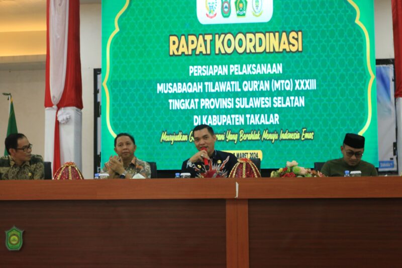Sekda Kabupaten Takalar, H. Muhammad Hasbi, Memimpin Rakor Persiapan Pelaksanaan Musabaqah Tilawatil Quran (MTQ) ke-XXXIII, di Ruang Pola Kantor Bupati Takalar, Kamis 7 Maret 2024